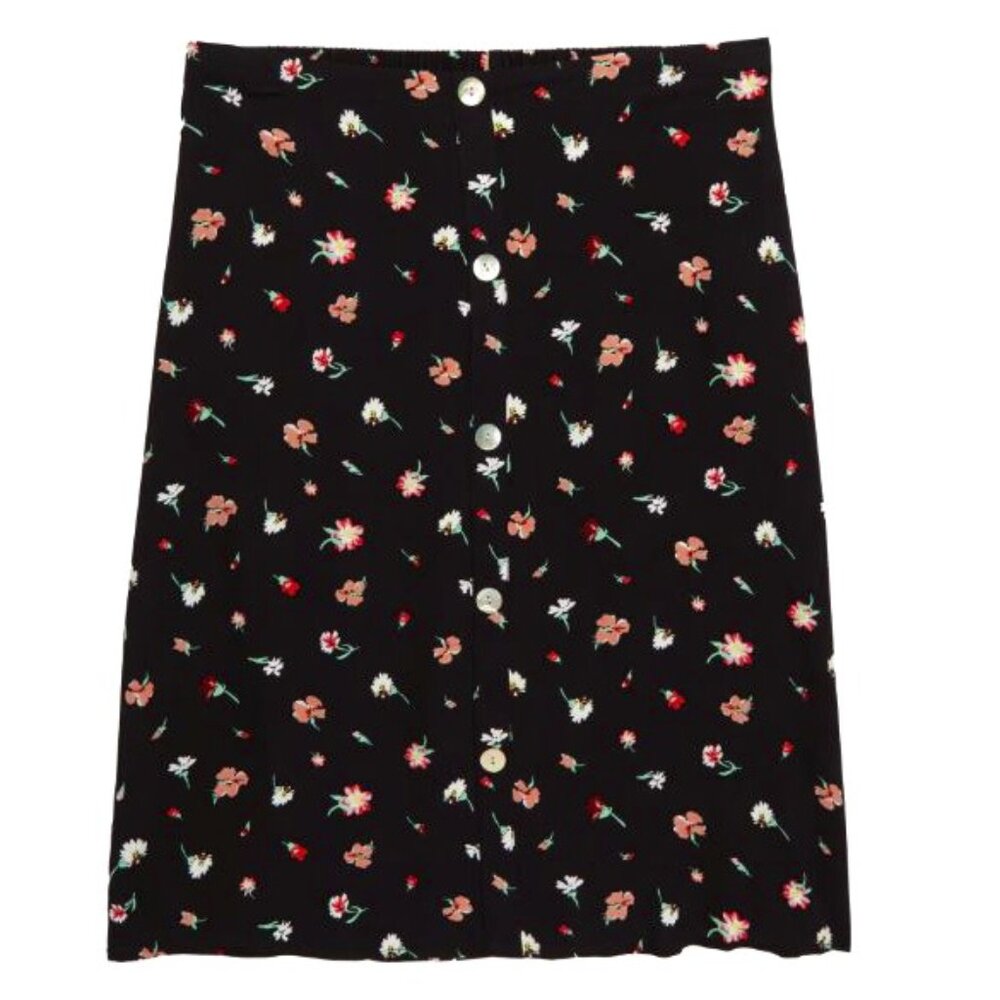 Love, Fire (Nordstrom Brand) Black Floral Button Midi Skirt